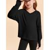 Haloumoning Girls Oversized Long Sleeve T Shirts Kids Casual V Neck Cute Tops Basic Tees with Thumb Holes 4-14Y(Black)