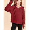 Haloumoning Girls Oversized Long Sleeve T Shirts Kids Casual V Neck Cute Tops Basic Tees with Thumb Holes 4-14Y(Burgundy)