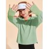 Haloumoning Girls Oversized Long Sleeve T Shirts Kids Casual V Neck Cute Tops Basic Tees with Thumb Holes 4-14Y(Light Green)