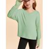 Haloumoning Girls Oversized Long Sleeve T Shirts Kids Casual V Neck Cute Tops Basic Tees with Thumb Holes 4-14Y(Light Green)