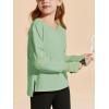 Haloumoning Girls Oversized Long Sleeve T Shirts Kids Casual V Neck Cute Tops Basic Tees with Thumb Holes 4-14Y(Light Green)