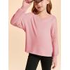 Haloumoning Girls Oversized Long Sleeve T Shirts Kids Casual V Neck Cute Tops Basic Tees with Thumb Holes 4-14Y(Pink)