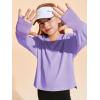 Haloumoning Girls Oversized Long Sleeve T Shirts Kids Casual V Neck Cute Tops Basic Tees with Thumb Holes 4-14Y(Purple)