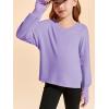 Haloumoning Girls Oversized Long Sleeve T Shirts Kids Casual V Neck Cute Tops Basic Tees with Thumb Holes 4-14Y(Purple)