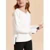 Haloumoning Girls Oversized Long Sleeve T Shirts Kids Casual V Neck Cute Tops Basic Tees with Thumb Holes 4-14Y(White)