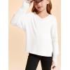 Haloumoning Girls Oversized Long Sleeve T Shirts Kids Casual V Neck Cute Tops Basic Tees with Thumb Holes 4-14Y(White)