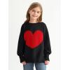Haloumoning Girls Oversized Sweaters Kids Fashion Heart Batwing Sleeve Ribbed Knit Side Slit Pullover Tops(Black)