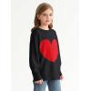 Haloumoning Girls Oversized Sweaters Kids Fashion Heart Batwing Sleeve Ribbed Knit Side Slit Pullover Tops(Black)