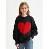 Haloumoning Girls Oversized Sweaters Kids Fashion Heart Batwing Sleeve Ribbed Knit Side Slit Pullover Tops(Black)