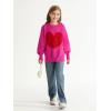 Haloumoning Girls Oversized Sweaters Kids Fashion Heart Batwing Sleeve Ribbed Knit Side Slit Pullover Tops(Hot Pink)