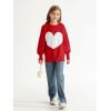 Haloumoning Girls Oversized Sweaters Kids Fashion Heart Batwing Sleeve Ribbed Knit Side Slit Pullover Tops(Red)