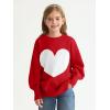 Haloumoning Girls Oversized Sweaters Kids Fashion Heart Batwing Sleeve Ribbed Knit Side Slit Pullover Tops(Red)