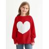 Haloumoning Girls Oversized Sweaters Kids Fashion Heart Batwing Sleeve Ribbed Knit Side Slit Pullover Tops(Red)