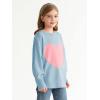 Haloumoning Girls Oversized Sweaters Kids Fashion Heart Batwing Sleeve Ribbed Knit Side Slit Pullover Tops(Sky Blue)