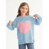 Haloumoning Girls Oversized Sweaters Kids Fashion Heart Batwing Sleeve Ribbed Knit Side Slit Pullover Tops(Sky Blue)