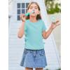 Haloumoning Girls Short Sleeve Shirts Kids Summer Casual Side Bow Knit Tops Tees 5-14 Years(Blue)