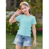 Haloumoning Girls Short Sleeve Shirts Kids Summer Casual Side Bow Knit Tops Tees 5-14 Years(Blue)