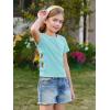 Haloumoning Girls Short Sleeve Shirts Kids Summer Casual Side Bow Knit Tops Tees 5-14 Years(Blue)