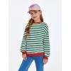 Haloumoning Girls Striped Crewneck Sweatshirt Kids Long Sleeve Oversized Fashion Pullover Tops Fall Clothes 5-14 Years(Green)
