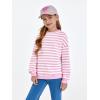 Haloumoning Girls Striped Crewneck Sweatshirt Kids Long Sleeve Oversized Fashion Pullover Tops Fall Clothes 5-14 Years(Pink)