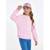 Haloumoning Girls Striped Crewneck Sweatshirt Kids Long Sleeve Oversized Fashion Pullover Tops Fall Clothes 5-14 Years(Pink)