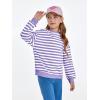 Haloumoning Girls Striped Crewneck Sweatshirt Kids Long Sleeve Oversized Fashion Pullover Tops Fall Clothes 5-14 Years(Purple)