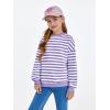 Haloumoning Girls Striped Crewneck Sweatshirt Kids Long Sleeve Oversized Fashion Pullover Tops Fall Clothes 5-14 Years(Purple)