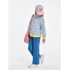 Haloumoning Girls Striped Crewneck Sweatshirt Kids Long Sleeve Oversized Fashion Pullover Tops Fall Clothes 5-14 Years(Sky Blue)