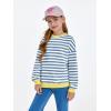 Haloumoning Girls Striped Crewneck Sweatshirt Kids Long Sleeve Oversized Fashion Pullover Tops Fall Clothes 5-14 Years(Sky Blue)