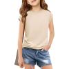Haloumoning Girls Cap Sleeve T Shirts Kids Summer Crewneck Solid Tops Tees 5-14 Years(Beige)