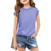 Haloumoning Girls Cap Sleeve T Shirts Kids Summer Crewneck Solid Tops Tees 5-14 Years(Blue Purple)