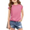 Haloumoning Girls Cap Sleeve T Shirts Kids Summer Crewneck Solid Tops Tees 5-14 Years(Hot Pink)