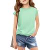 Haloumoning Girls Cap Sleeve T Shirts Kids Summer Crewneck Solid Tops Tees 5-14 Years(Light Green)