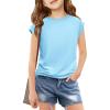 Haloumoning Girls Cap Sleeve T Shirts Kids Summer Crewneck Solid Tops Tees 5-14 Years(Sky Blue)