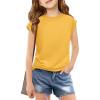 Haloumoning Girls Cap Sleeve T Shirts Kids Summer Crewneck Solid Tops Tees 5-14 Years(Yellow)