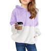 Haloumoning Girls Fuzzy Fleece Pullover Hoodies Sweatshirt Casual Loose Outwear Coat with Pockets 4-15 Years(A-purple)