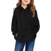 Haloumoning Girls Fuzzy Fleece Pullover Hoodies Sweatshirt Casual Loose Outwear Coat with Pockets 4-15 Years(C-black)