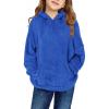 Haloumoning Girls Fuzzy Fleece Pullover Hoodies Sweatshirt Casual Loose Outwear Coat with Pockets 4-15 Years(C-blue)