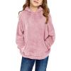Haloumoning Girls Fuzzy Fleece Pullover Hoodies Sweatshirt Casual Loose Outwear Coat with Pockets 4-15 Years(C-dark Pink)