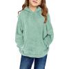 Haloumoning Girls Fuzzy Fleece Pullover Hoodies Sweatshirt Casual Loose Outwear Coat with Pockets 4-15 Years(C-green)