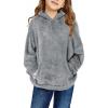 Haloumoning Girls Fuzzy Fleece Pullover Hoodies Sweatshirt Casual Loose Outwear Coat with Pockets 4-15 Years(C-grey)