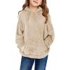 Haloumoning Girls Fuzzy Fleece Pullover Hoodies Sweatshirt Casual Loose Outwear Coat with Pockets 4-15 Years(C-khaki)