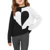 Haloumoning Girls Heart Sweater Kids Cute Color Block Knit Sweaters 7-14 Years(Black)