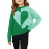 Haloumoning Girls Heart Sweater Kids Cute Color Block Knit Sweaters 7-14 Years(Green)