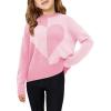Haloumoning Girls Heart Sweater Kids Cute Color Block Knit Sweaters 7-14 Years(Pink)