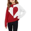 Haloumoning Girls Heart Sweater Kids Cute Color Block Knit Sweaters 7-14 Years(Red)