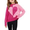 Haloumoning Girls Heart Sweater Kids Cute Color Block Knit Sweaters 7-14 Years(Rose Red)