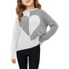 Haloumoning Girls Heart Sweater Kids Cute Color Block Knit Sweaters 7-14 Years(White)