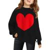 Haloumoning Girls Oversized Sweaters Kids Fashion Heart Batwing Sleeve Ribbed Knit Side Slit Pullover Tops(Black)