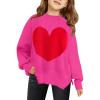 Haloumoning Girls Oversized Sweaters Kids Fashion Heart Batwing Sleeve Ribbed Knit Side Slit Pullover Tops(Hot Pink)